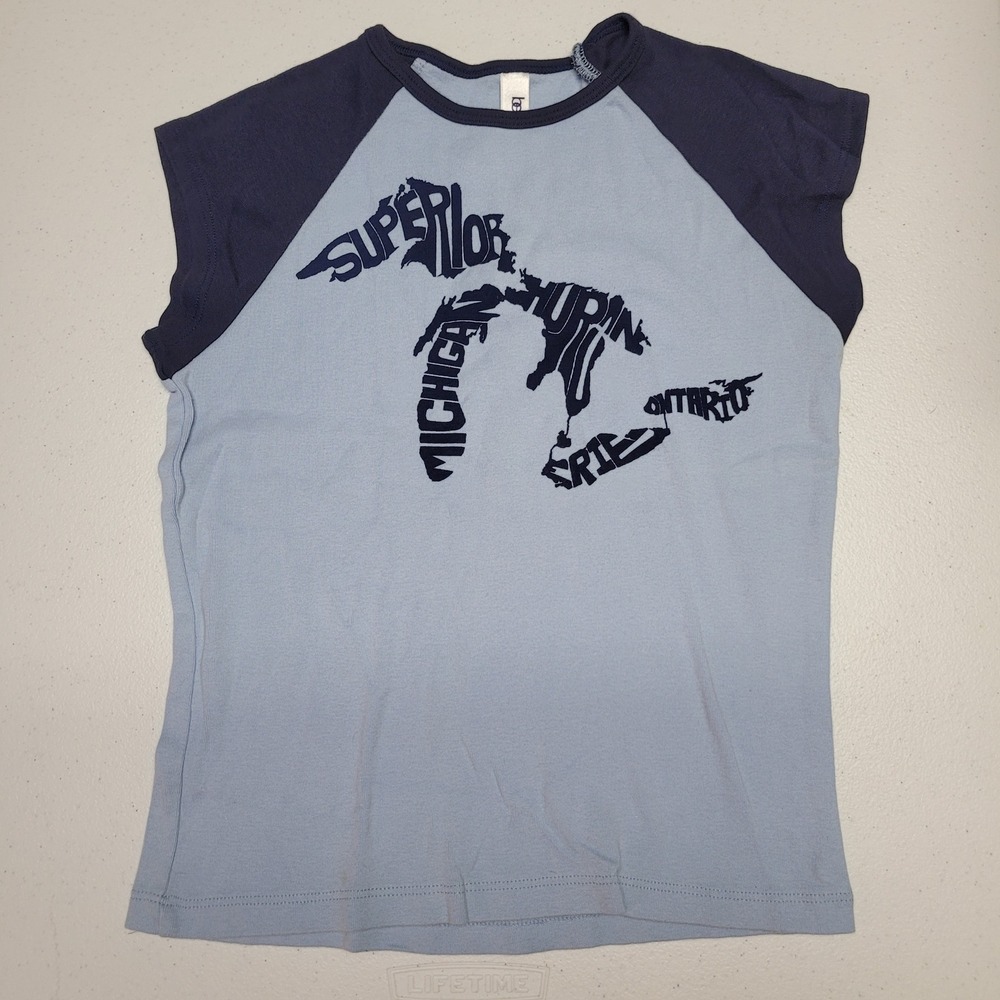 Girls Bella Plus Size 14-16 Raglan T Shirt Great Lakes Map Graphic Tee Top‎